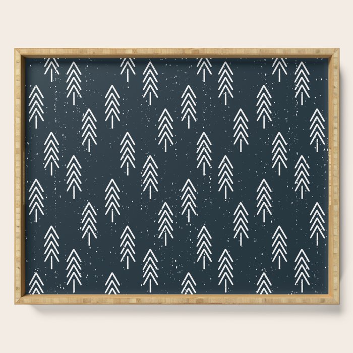 Pine Trees . Navy Serving Tray Gallery Image 1