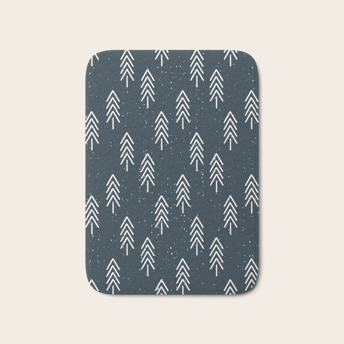 Pine Trees . Navy Bath Mat Gallery Image 1
