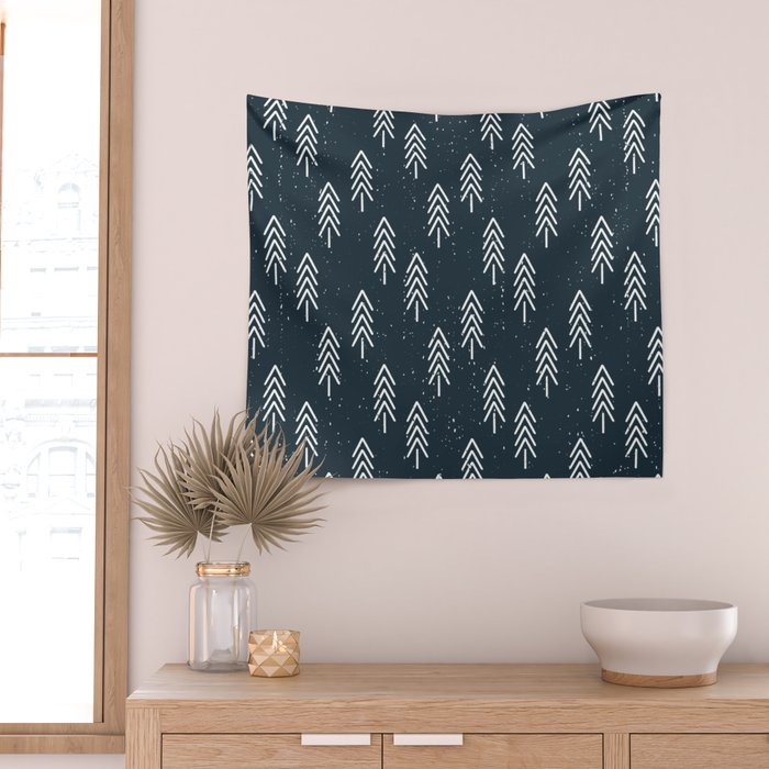 Pine Trees . Navy Wall Tapestry Gallery Image 2