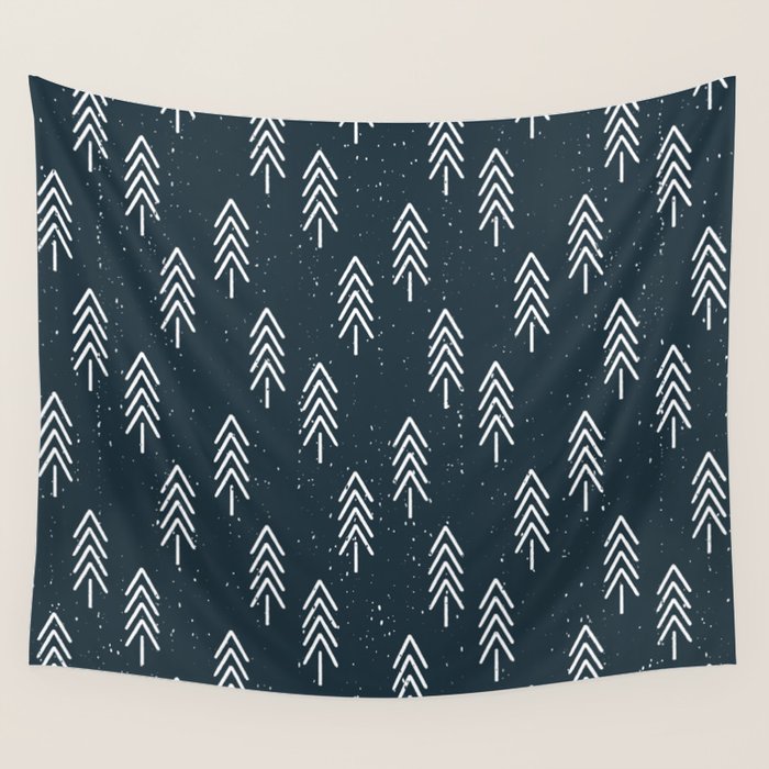Pine Trees . Navy Wall Tapestry Gallery Image 1