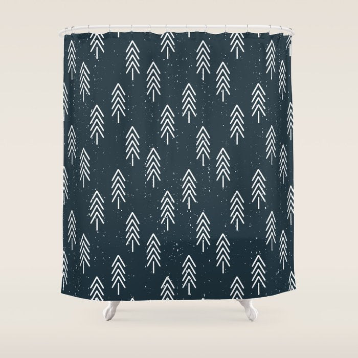Pine Trees . Navy Shower Curtain Gallery Image 1