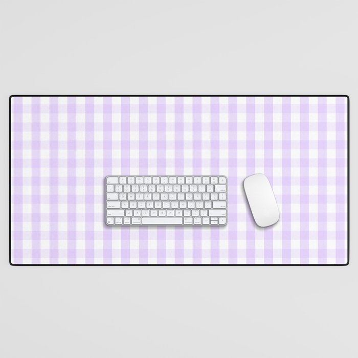 Chalky Pale Lilac Pastel and White Gingham Check Plaid Desk Mat Gallery Image 1