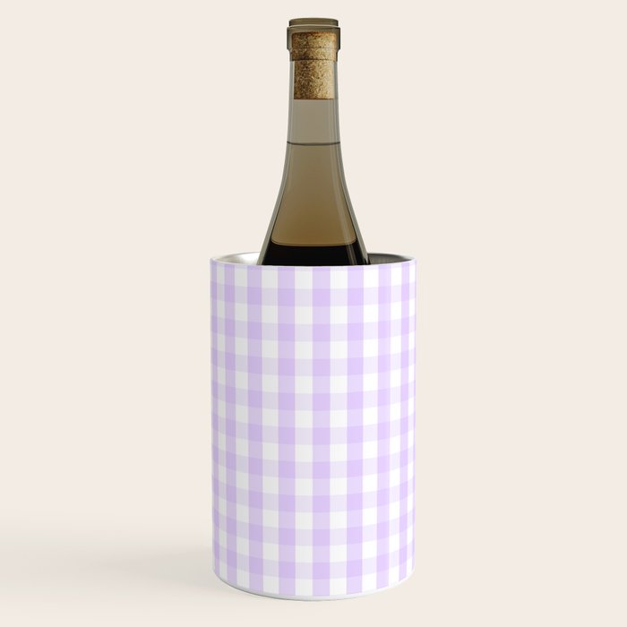 Chalky Pale Lilac Pastel and White Gingham Check Plaid Wine Chiller Gallery Image 2