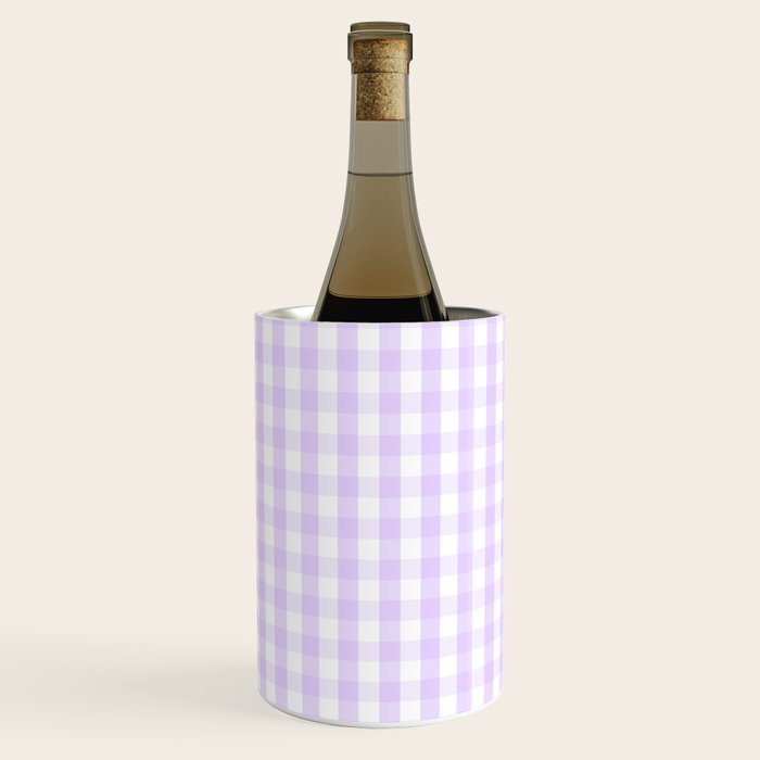 Chalky Pale Lilac Pastel and White Gingham Check Plaid Wine Chiller Gallery Image 3
