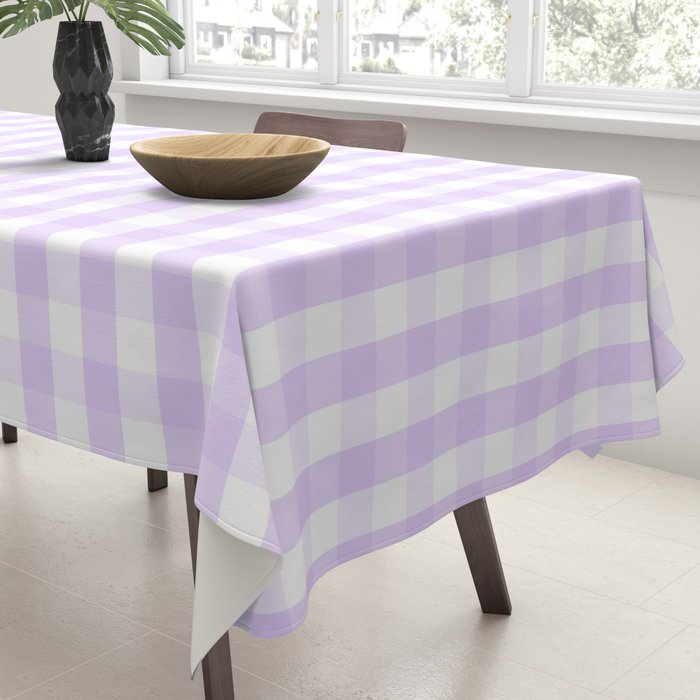 Chalky Pale Lilac Pastel and White Gingham Check Plaid Tablecloth Gallery Image 3
