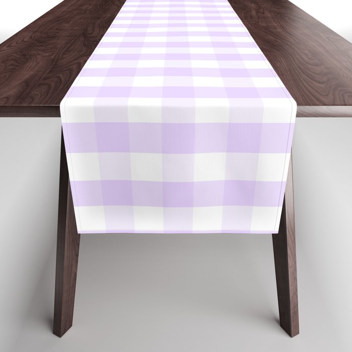 Chalky Pale Lilac Pastel and White Gingham Check Plaid Table Runner Gallery Image 1