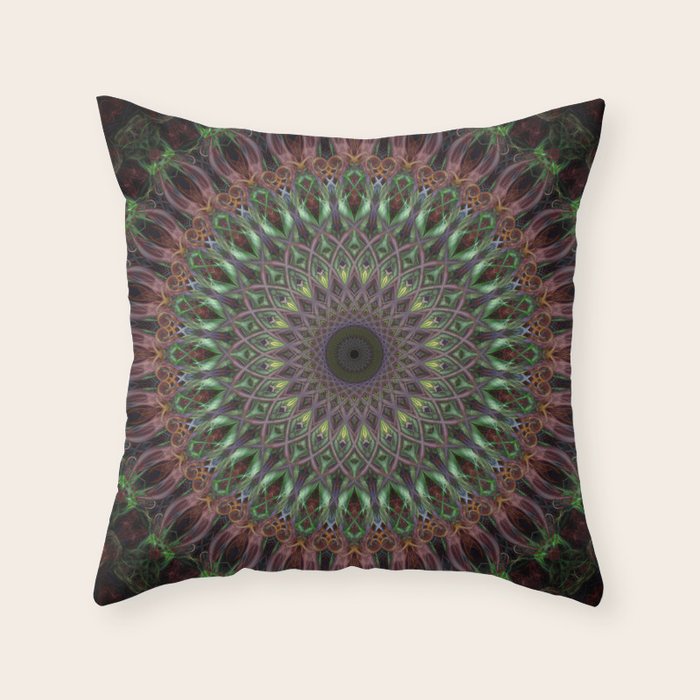 Purple and green mandala Throw Pillow Gallery Image 1