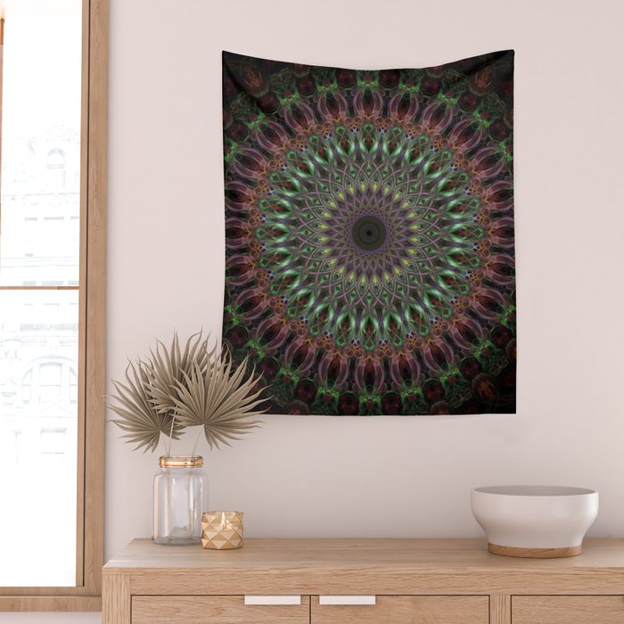 Purple and green mandala Wall Tapestry Gallery Image 2