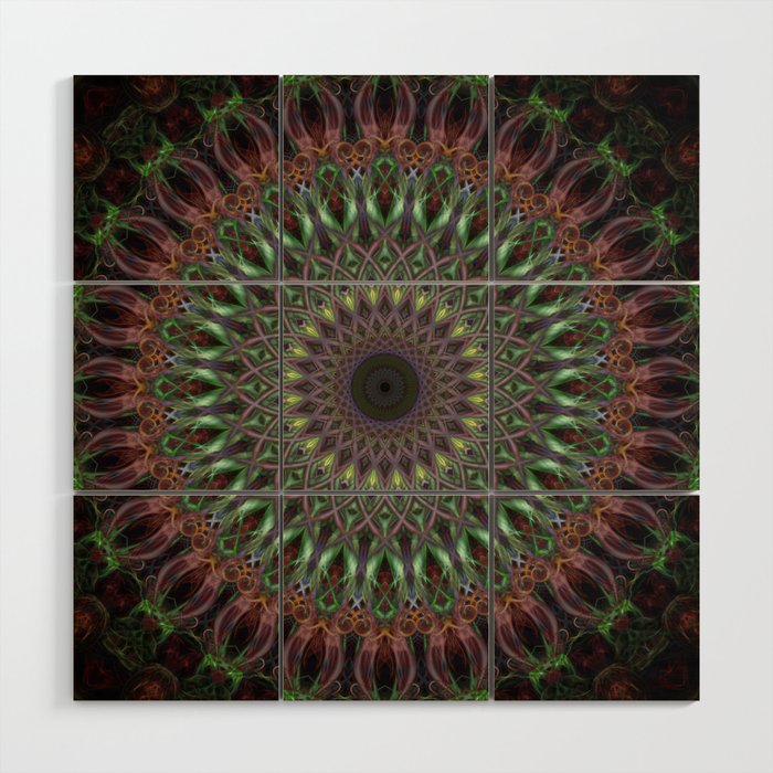 Purple and green mandala Wood Wall Art Gallery Image 1
