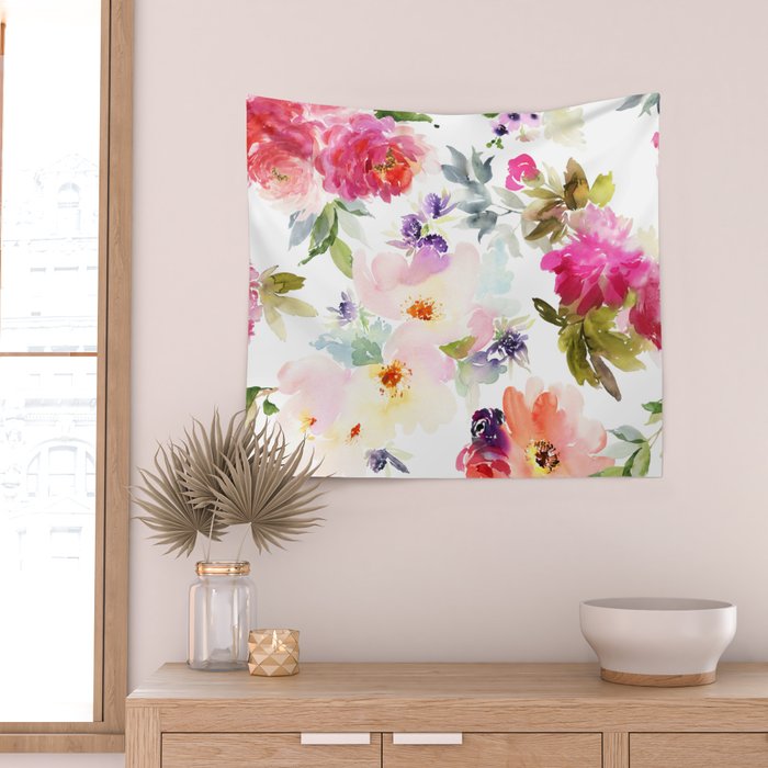 Beautiful Light Watercolor Painting Flower Pattern Floral Kingdom Wall Tapestry Gallery Image 2