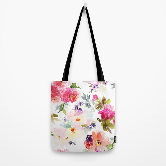 Beautiful Light Watercolor Painting Flower Pattern Floral Kingdom Tote Bag Gallery Image 2