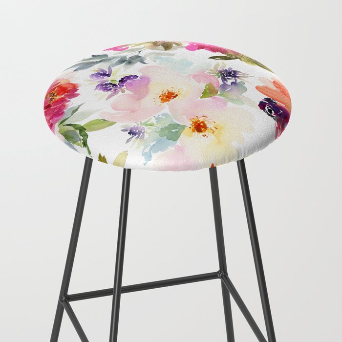 Beautiful Light Watercolor Painting Flower Pattern Floral Kingdom Stool Gallery Image 2
