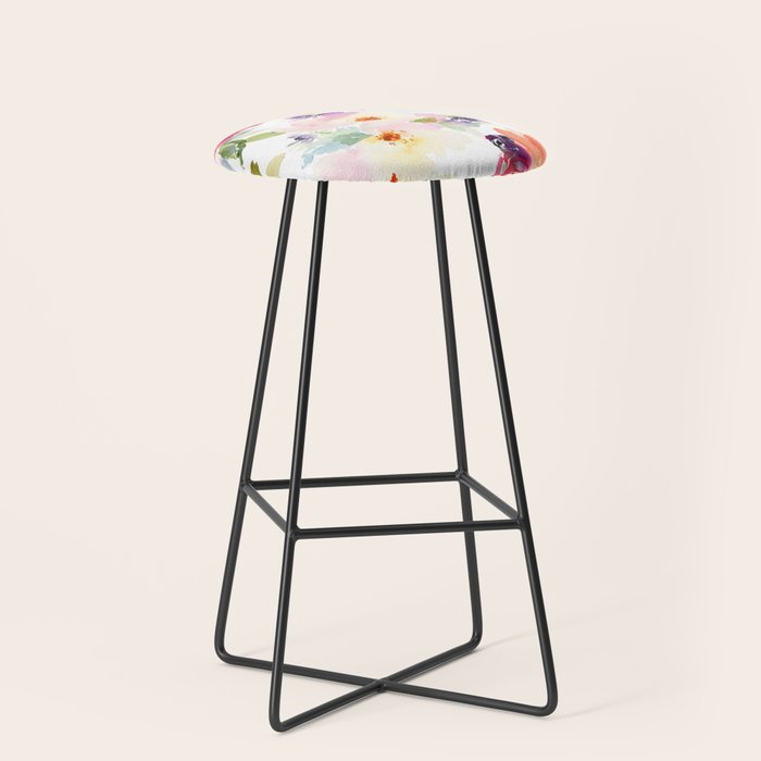 Beautiful Light Watercolor Painting Flower Pattern Floral Kingdom Stool Gallery Image 1