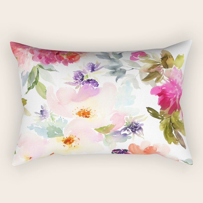 Beautiful Light Watercolor Painting Flower Pattern Floral Kingdom Rectangular Pillow Gallery Image 1