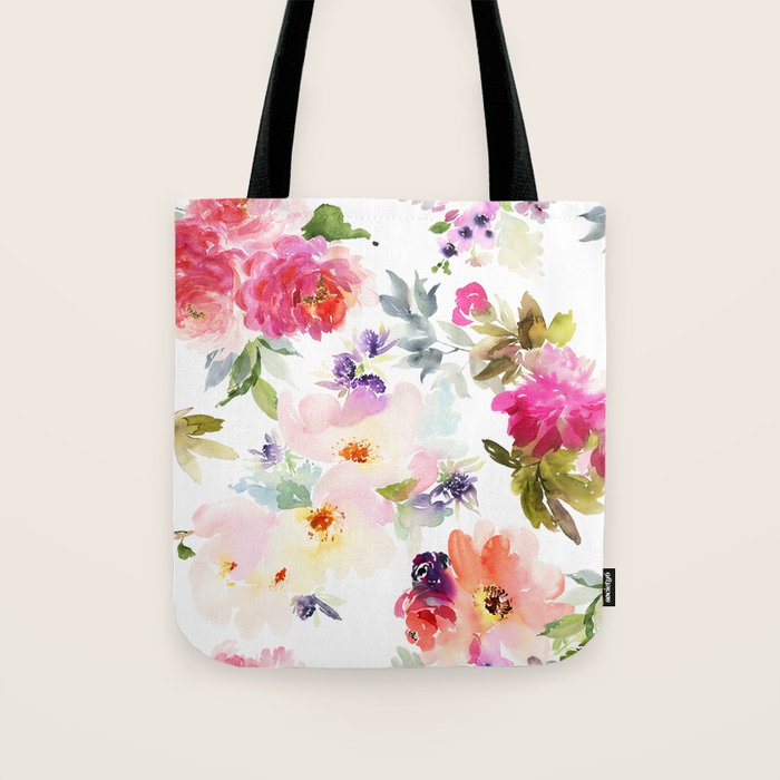 Beautiful Light Watercolor Painting Flower Pattern Floral Kingdom Tote Bag Gallery Image 1