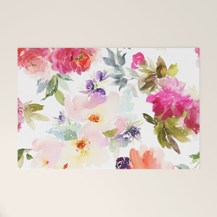 Beautiful Light Watercolor Painting Flower Pattern Floral Kingdom Welcome Mat Gallery Image 1