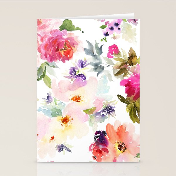 Beautiful Light Watercolor Painting Flower Pattern Floral Kingdom Stationery Card Gallery Image 1