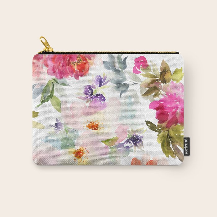 Beautiful Light Watercolor Painting Flower Pattern Floral Kingdom Carry All Pouch Gallery Image 1