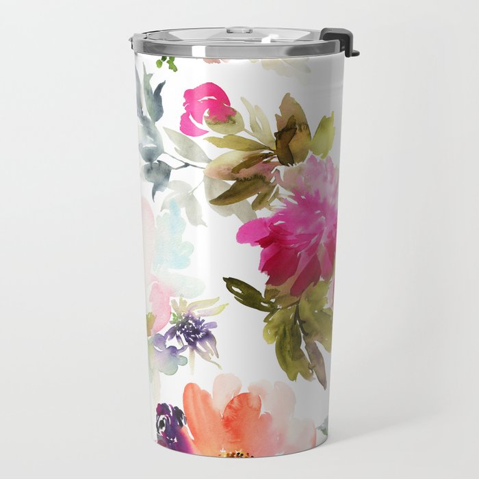 Beautiful Light Watercolor Painting Flower Pattern Floral Kingdom Travel Mug Gallery Image 2