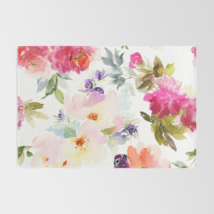 Beautiful Light Watercolor Painting Flower Pattern Floral Kingdom Rug Gallery Image 2