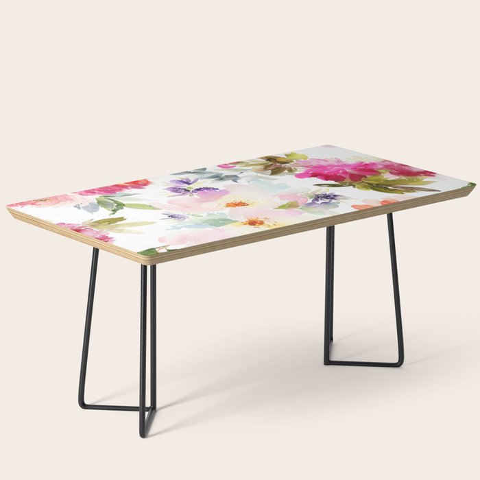Beautiful Light Watercolor Painting Flower Pattern Floral Kingdom Coffee Table Gallery Image 1
