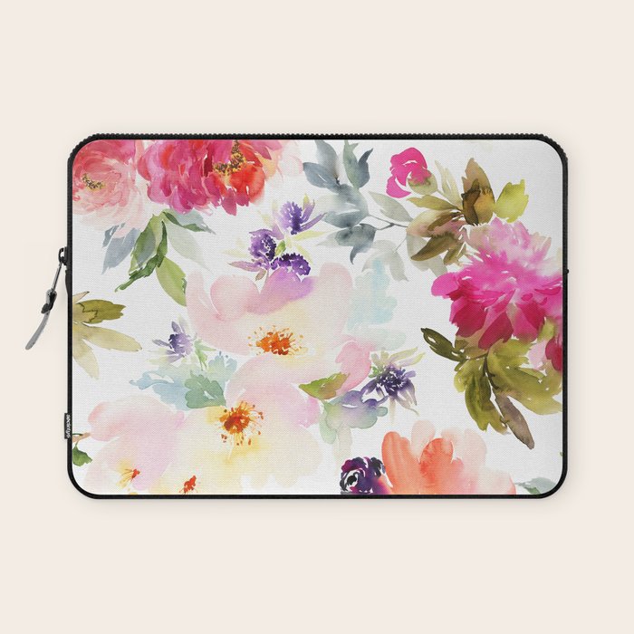Beautiful Light Watercolor Painting Flower Pattern Floral Kingdom Laptop Sleeve Gallery Image 1