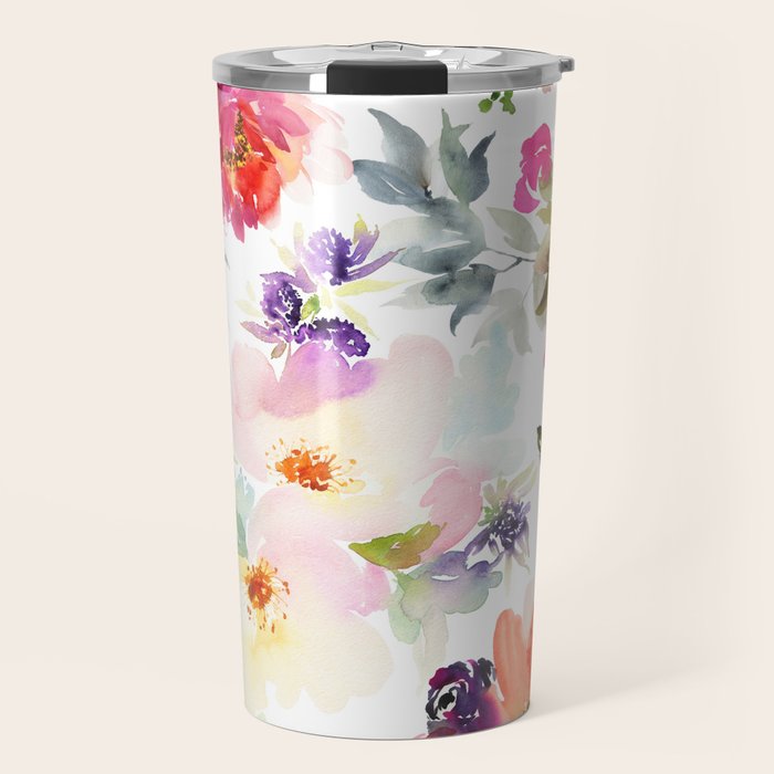 Beautiful Light Watercolor Painting Flower Pattern Floral Kingdom Travel Mug Gallery Image 1