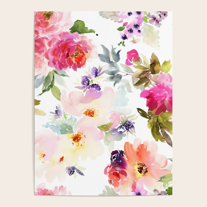 Beautiful Light Watercolor Painting Flower Pattern Floral Kingdom Poster Gallery Image 4