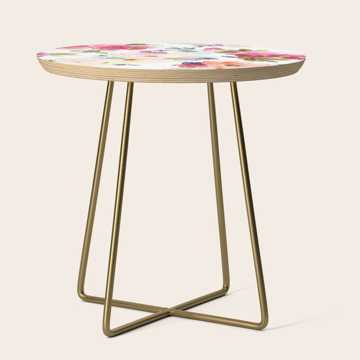 Beautiful Light Watercolor Painting Flower Pattern Floral Kingdom Side Table Gallery Image 1
