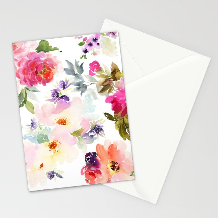 Beautiful Light Watercolor Painting Flower Pattern Floral Kingdom Stationery Card Gallery Image 2