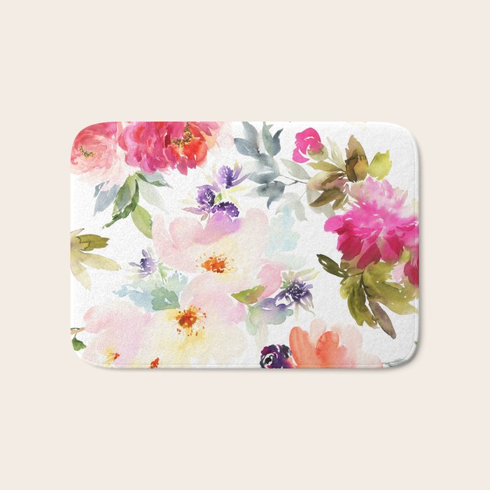 Beautiful Light Watercolor Painting Flower Pattern Floral Kingdom Bath Mat Gallery Image 1