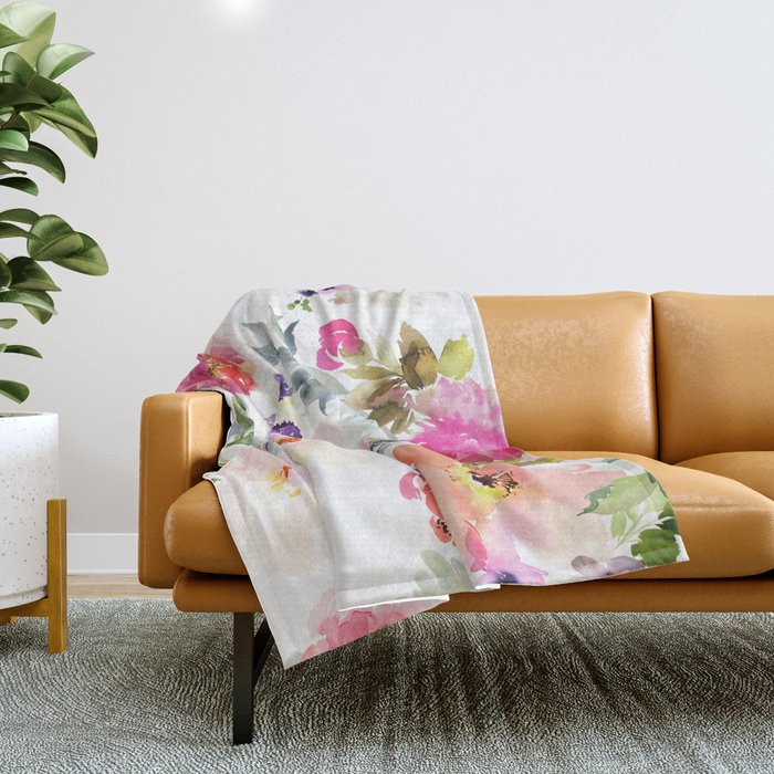Beautiful Light Watercolor Painting Flower Pattern Floral Kingdom Throw Blanket Gallery Image 1