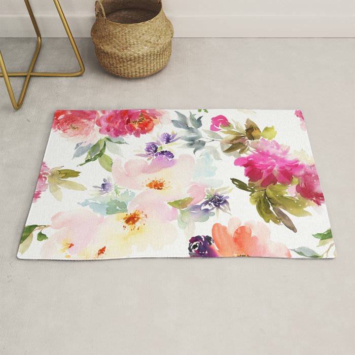 Beautiful Light Watercolor Painting Flower Pattern Floral Kingdom Rug Gallery Image 1