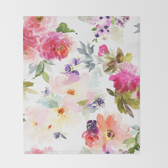 Beautiful Light Watercolor Painting Flower Pattern Floral Kingdom Throw Blanket Gallery Image 2