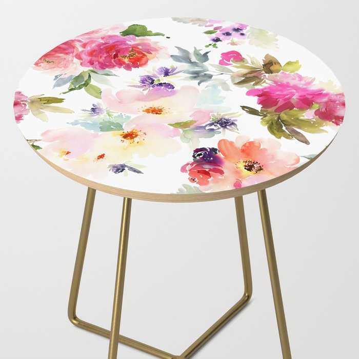 Beautiful Light Watercolor Painting Flower Pattern Floral Kingdom Side Table Gallery Image 2