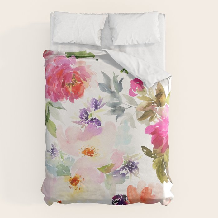 Beautiful Light Watercolor Painting Flower Pattern Floral Kingdom Duvet Cover Gallery Image 1