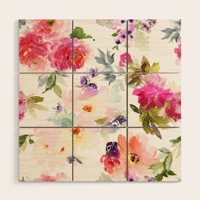 Beautiful Light Watercolor Painting Flower Pattern Floral Kingdom Wood Wall Art Gallery Image 1