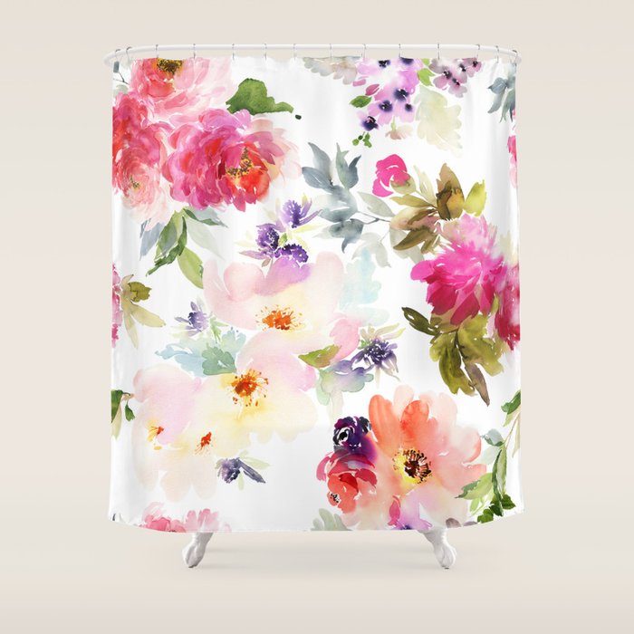 Beautiful Light Watercolor Painting Flower Pattern Floral Kingdom Shower Curtain Gallery Image 1