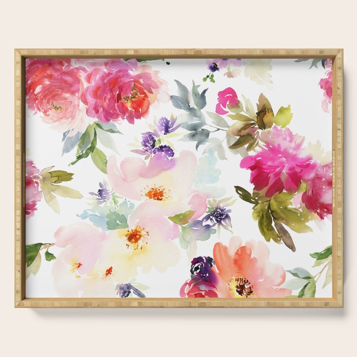 Beautiful Light Watercolor Painting Flower Pattern Floral Kingdom Serving Tray Gallery Image 1
