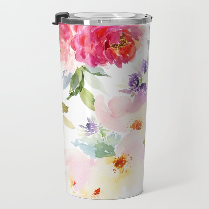 Beautiful Light Watercolor Painting Flower Pattern Floral Kingdom Travel Mug Gallery Image 3