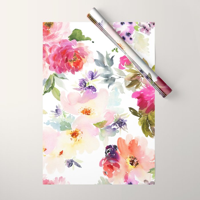 Beautiful Light Watercolor Painting Flower Pattern Floral Kingdom Wrapping Paper Gallery Image 1