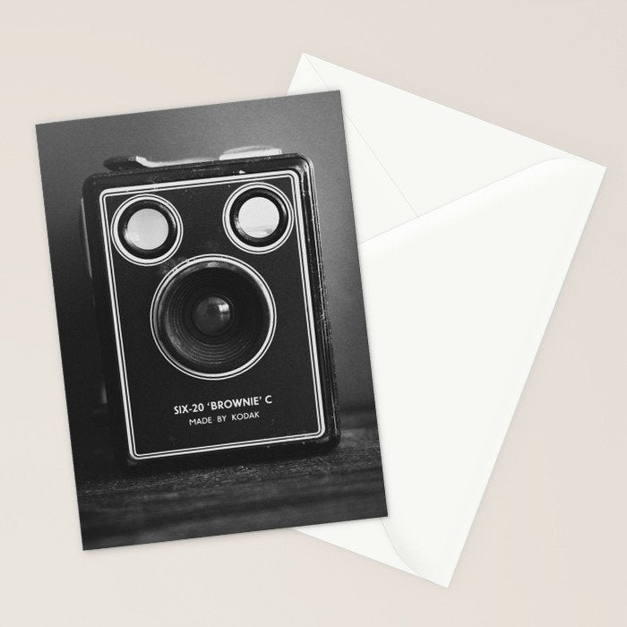 Vintage Brownie Kodak camera still life - retro film analog photography - black and white print Stationery Card Gallery Image 2