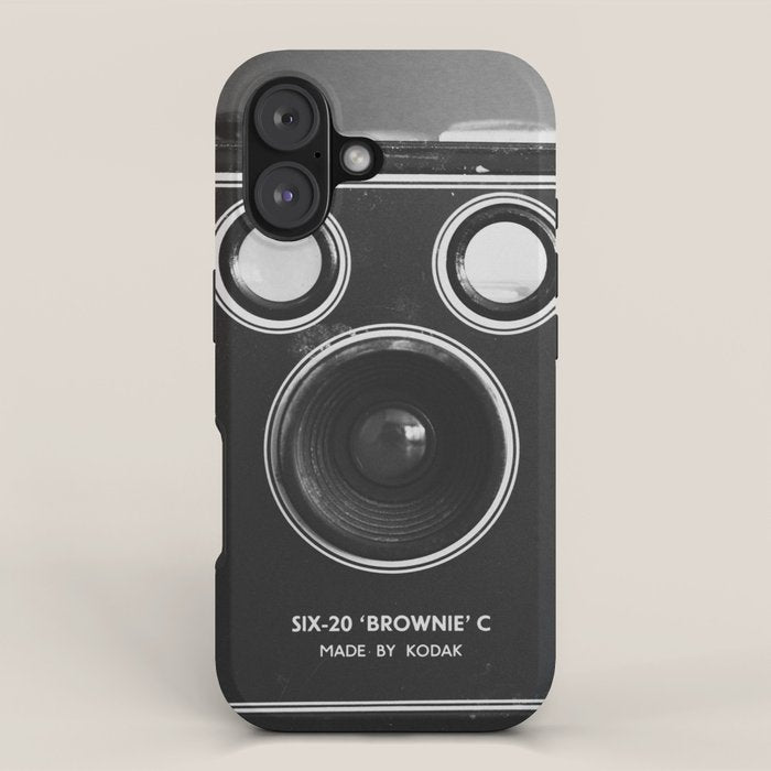 Vintage Brownie Kodak camera still life - retro film analog photography - black and white print iPhone Case Gallery Image 1