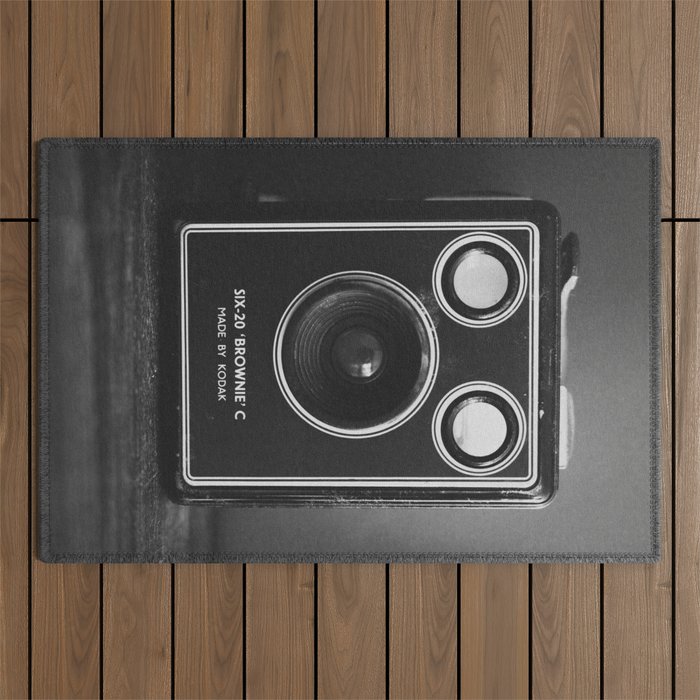 Vintage Brownie Kodak camera still life - retro film analog photography - black and white print Outdoor Rug Gallery Image 1