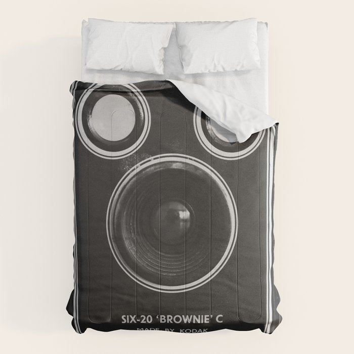 Vintage Brownie Kodak camera still life - retro film analog photography - black and white print Comforter Gallery Image 1