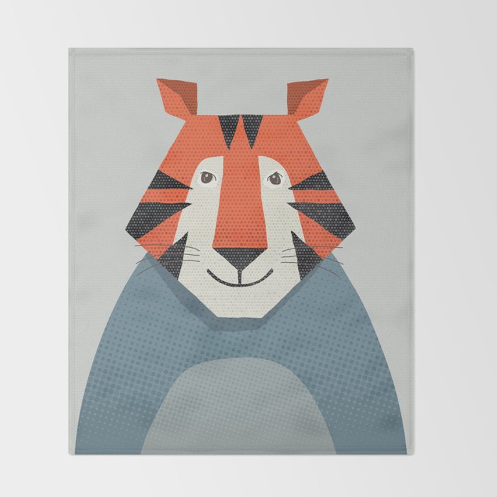Whimsy Tiger, Animal Portrait Throw Blanket Gallery Image 2