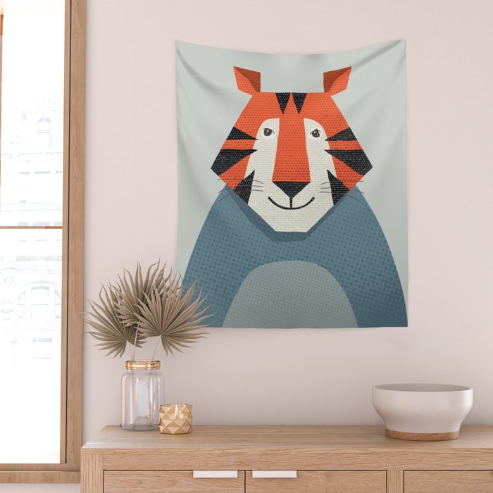 Whimsy Tiger, Animal Portrait Wall Tapestry Gallery Image 2