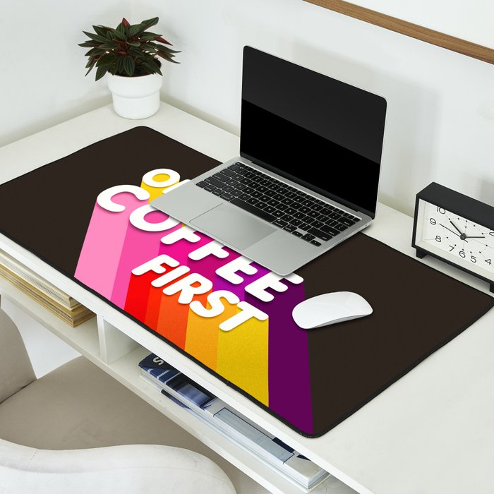 OK, but coffee first - retro typography Desk Mat Gallery Image 2