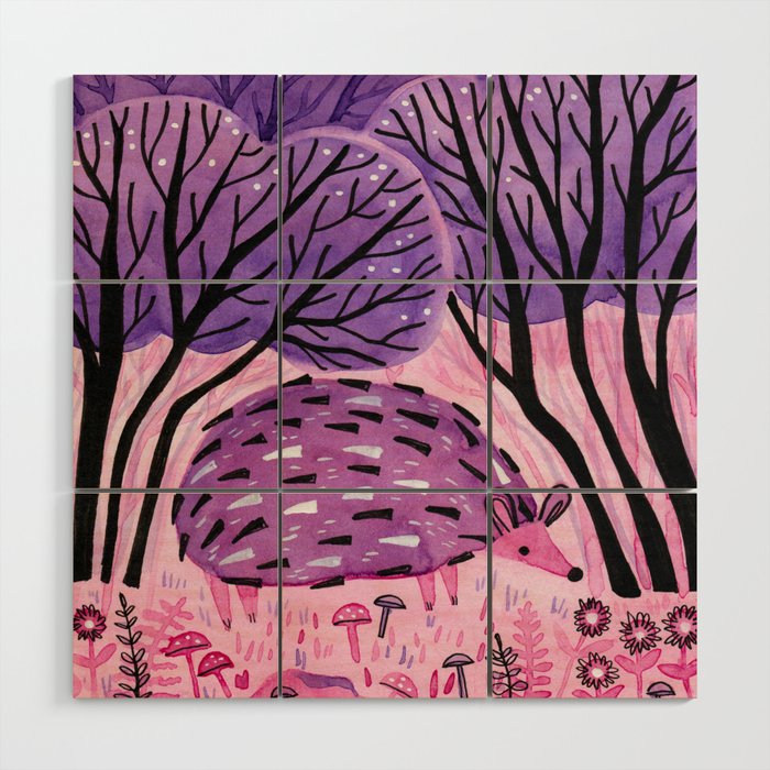 Purple Hedgehog Wood Wall Art Gallery Image 1