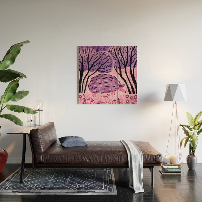Purple Hedgehog Wood Wall Art Gallery Image 2